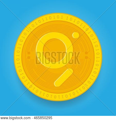 The Graph Grt Golden Coin Isolated On Blue Background. Cryptocurrency Vector Illustration