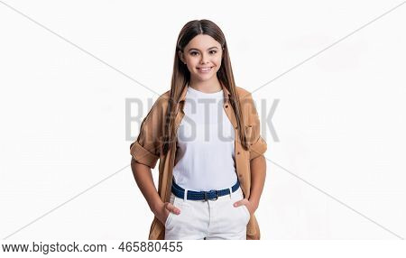 Tween Trendy Girl Smile. Trendy Teen Girl Isolated On White Background. Style Of Trendy Teen Girl