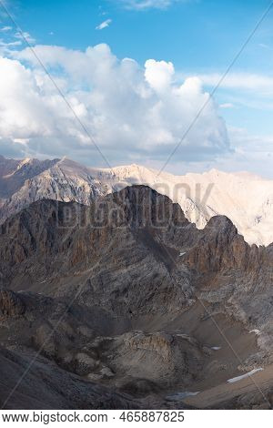 Aladaglar National Park. Cloudy Mountain Landscape. Glacial Mountains, Hills. Transmountain Trips. T