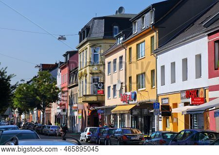 Krefeld, Germany - September 18, 2020: People Walk A Town Street In Krefeld, Germany. Krefeld Is The