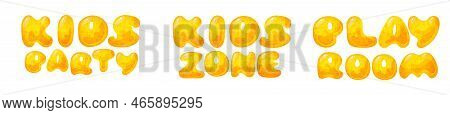Kids Zone Vector Cartoon Banner. Honey Letters For Childrens Playroom Decoration. Sign For Childrens