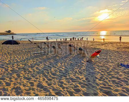 Surfing Lesson At Sunset On The Lesa Da Palmeira, Porto, Portugal