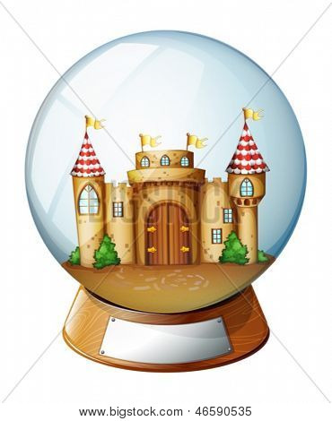 Ilustração de um palácio dentro da bola de cristal sobre um fundo branco