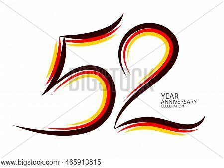 52 Years Anniversary Celebration Logotype Colorful Line Vector, 52th Birthday Logo, 52 Number Design