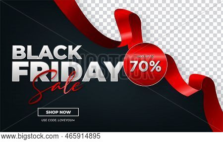 Black Friday Super Sale Banner With Realistic 3d Red Ribbon Vector Design Illustration