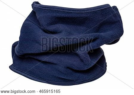 Closeup Of A Blue Mens Neck Warmer Scarf Or Winter Ski Neck Sleeve Isolated On A White Background. C