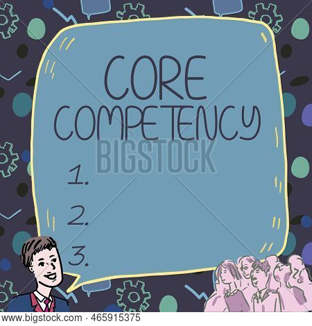 Hand Writing Sign Core Competency. Word Written On Harmonized Combination Of Multiple Resources And 