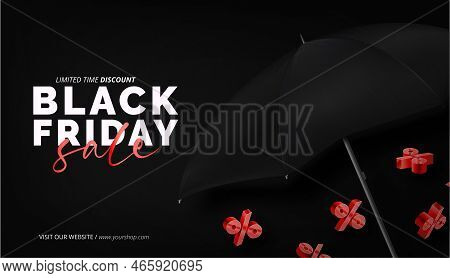 Black Friday Sale Background With Realistic 3d Umbrella Vector Design Illustration