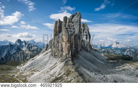 Tre Cime Di Laveredo, Three Spectacular Mountain Peaks In Sesto Dolomites, South Tyrol, Italy