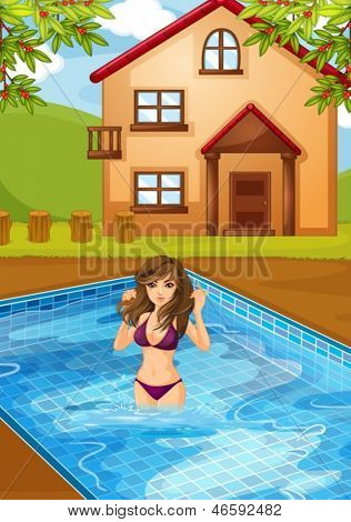 Ilustrace sexy holka v bazénu
