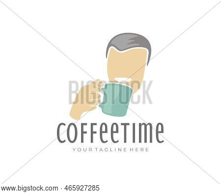 Coffee Time, Man Drinking Coffee Or Tea And Holding A Cup, Logo Design. Food And Drink, Beverage, Ca