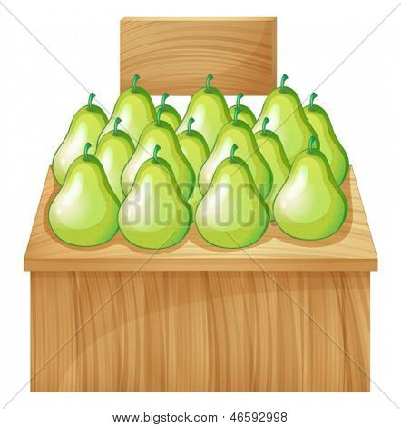 Illustration av en fruitstand på marknaden med en tom skylt på en vit bakgrund