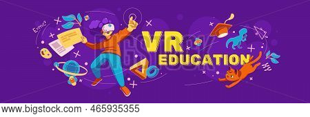 Vr Education Poster. Concept Of Virtual Reality Technologies, Metaverse For Learning. Girl Student I