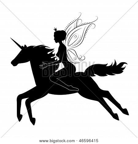 Belle fée sur Licorne magique