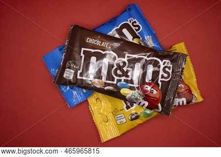 March 29, 2022 Ukraine City Kyiv Candy M And Ms On A Colored Background