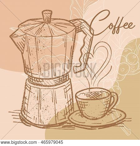 Sketch Of A Coffee Mug And Coffee Mocha Vector Illustration