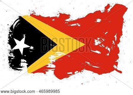 East Timor Flag With Painted Grunge Brush Stroke Effect On White Background