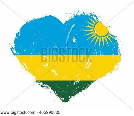 Rwanda Flag In Stroke Brush Heart Shape On White Background