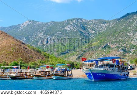 Adrasan Bay, Turkey - September 22, 2022: Pleasure Boats In Adrasan Bay In Mediterranean Sea. Excurs