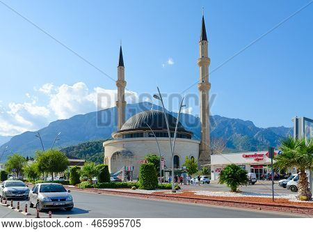 Kemer, Turkey - September 24, 2022: Unidentified People Walk Along Street Near Huzur Mosque, Kemer, 