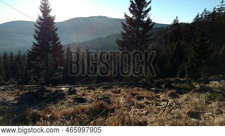 Brocken Steam Locomotice Running Up Hill Winter Blue Sky