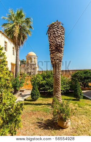 Monastery (friary) In Messara Valley At Crete, Greece. Messara - Is  Largest Plain In  Island Crete