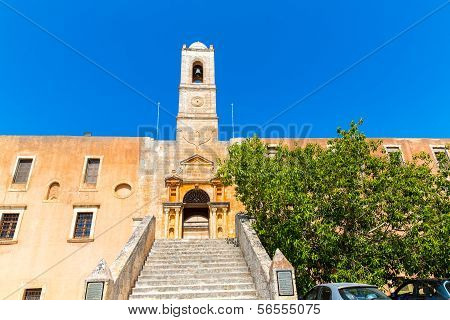 Monastery (friary) In Messara Valley At Crete, Greece. Messara - Is  Largest Plain In  Island Crete