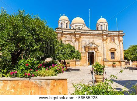 Monastery (friary) In Messara Valley At Crete, Greece. Messara - Is  Largest Plain In  Island Crete
