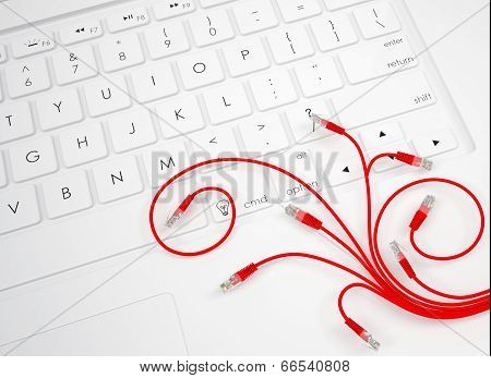 Flower of internet cable on the keyboard