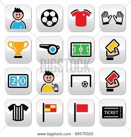 Soccer or football colorful vector icons set