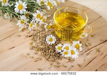 Tea with chamomile flowers