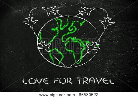 Love For Travel: Airplane Trails Heart Around The World