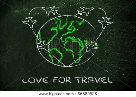 Love For Travel: Airplane Trails Heart Around The World