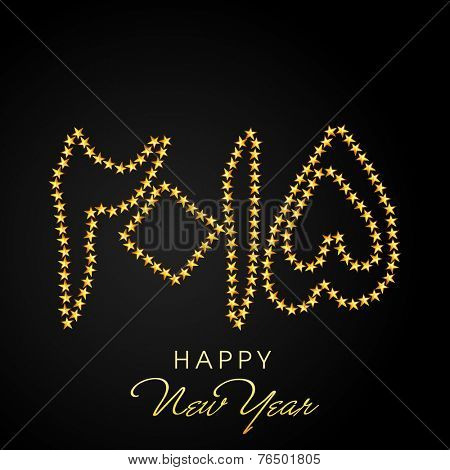 Beautiful greeting card with Urdu Islamic calligraphy of golden text Happy New Year 2015 on shiny brown background.