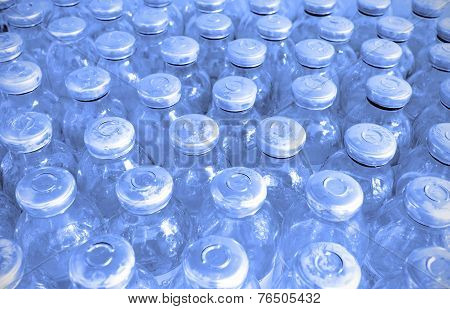 In The Manufacturing Room. Set Of Glass Bottles With Medicine.