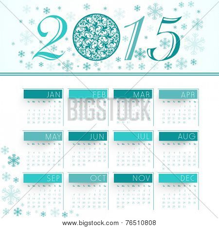 Yearly 2015 calendar design with floral decorated X-mas Ball.