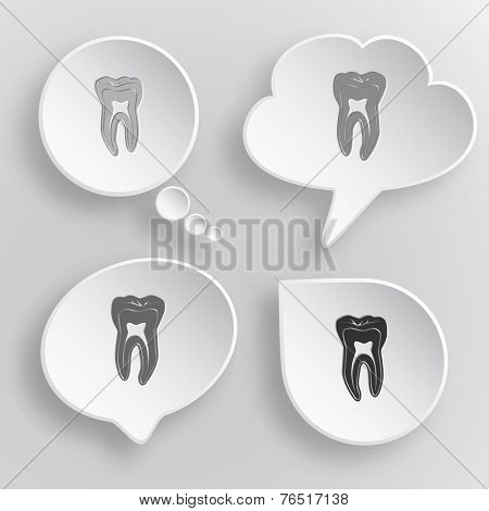 Tooth. White flat vector buttons on gray background.