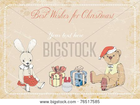 Christmas background.rabbit, Teddy bear. vector illustration