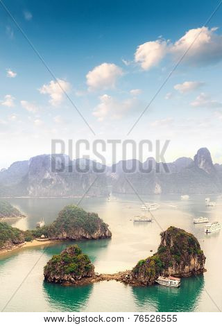 Beautiful landscape of Halong Bay in Vietnam South Asian sea. Popular travel destination 