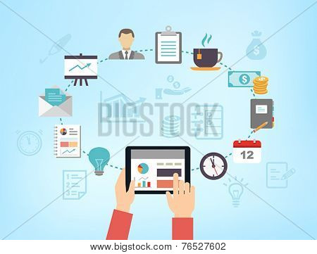 Business background - can be used to illustrate time management, task organization or planning a meeting or teambuilding.
