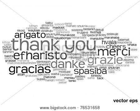 Vector concept or conceptual abstract thank you word cloud in different languages or multilingual for education or Thanksgiving Day