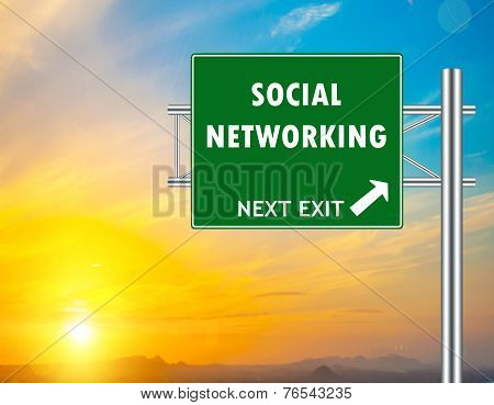 Social Networking Green Road Sign
