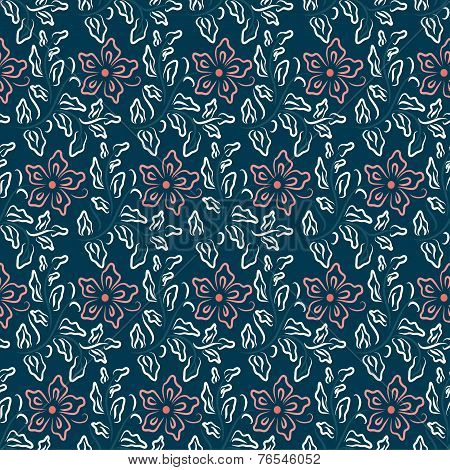Seamless flower, plant vector pattern background.