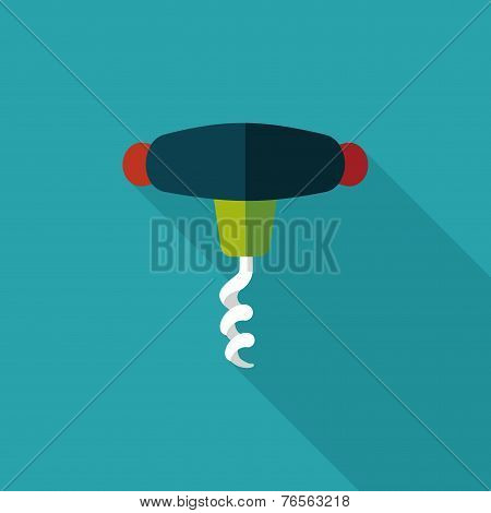 Kitchenware Corkscrew Flat Icon With Long Shadow,eps10