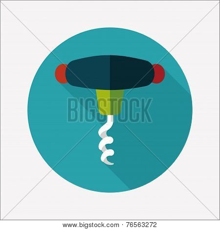 Kitchenware Corkscrew Flat Icon With Long Shadow,eps10