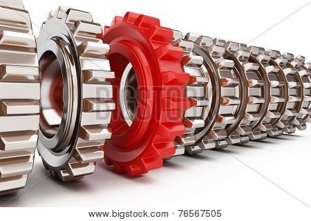 Red Gears Chain On A White Background
