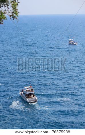 two ships in mediterrian sea near shore of Anatolya