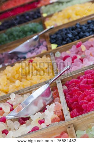 Colorful Jellies On A Market Stand