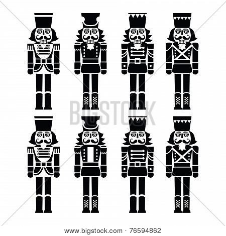 Christmas nutcracker - soldier figurine black icons set