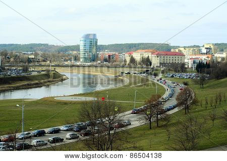 Vilnius City Panorama With Barclays Bank And Educology University